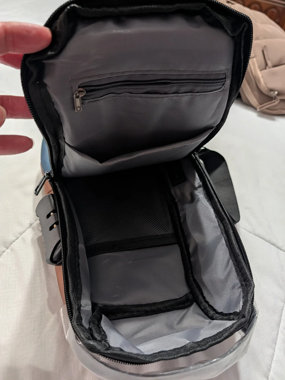 Fashion Navy and Brown Crossbody Sling Backpack